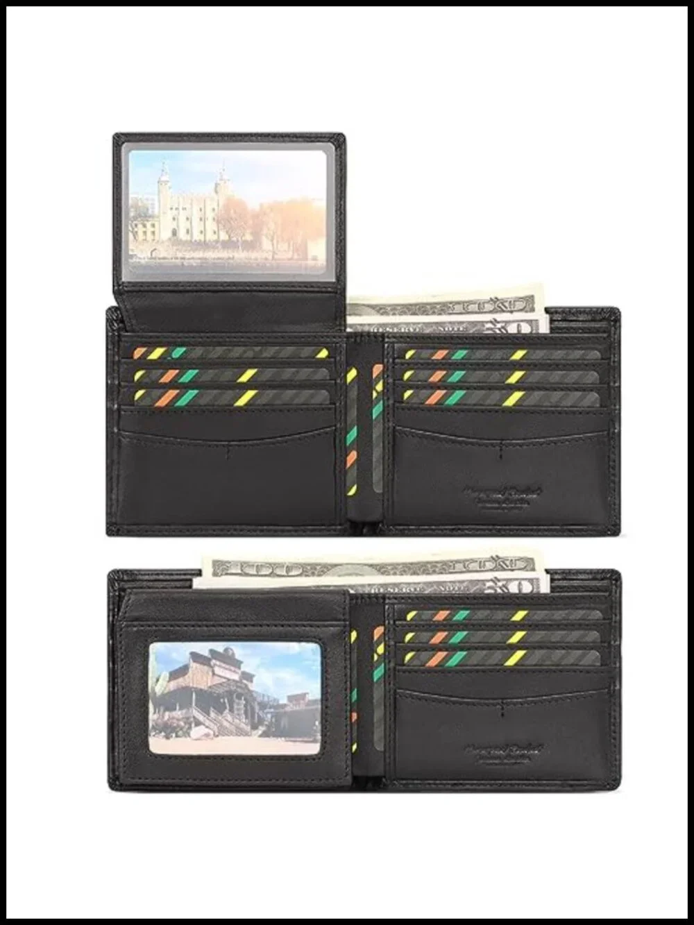 Genuine Leather Bifold Wallet with Chain RFID Blocking 13 Card Slots 2 ID